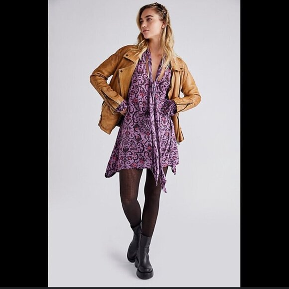 Free People Printed Bridgette Tunic Dress Plum Combo Bohemian Indie Size‎ Medium - Picture 1 of 5